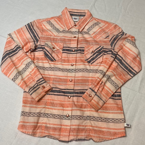 Cruel Girl Western Pearl Snap Cowgirl Shirt in Coral & Black Size XL (12) - Picture 2 of 8